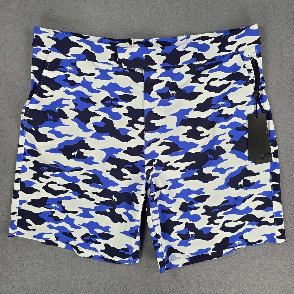 Greyson Swim Trunks Shorts Mens 38 Blue Camo Scape Wolf Print Quick Dry NWT